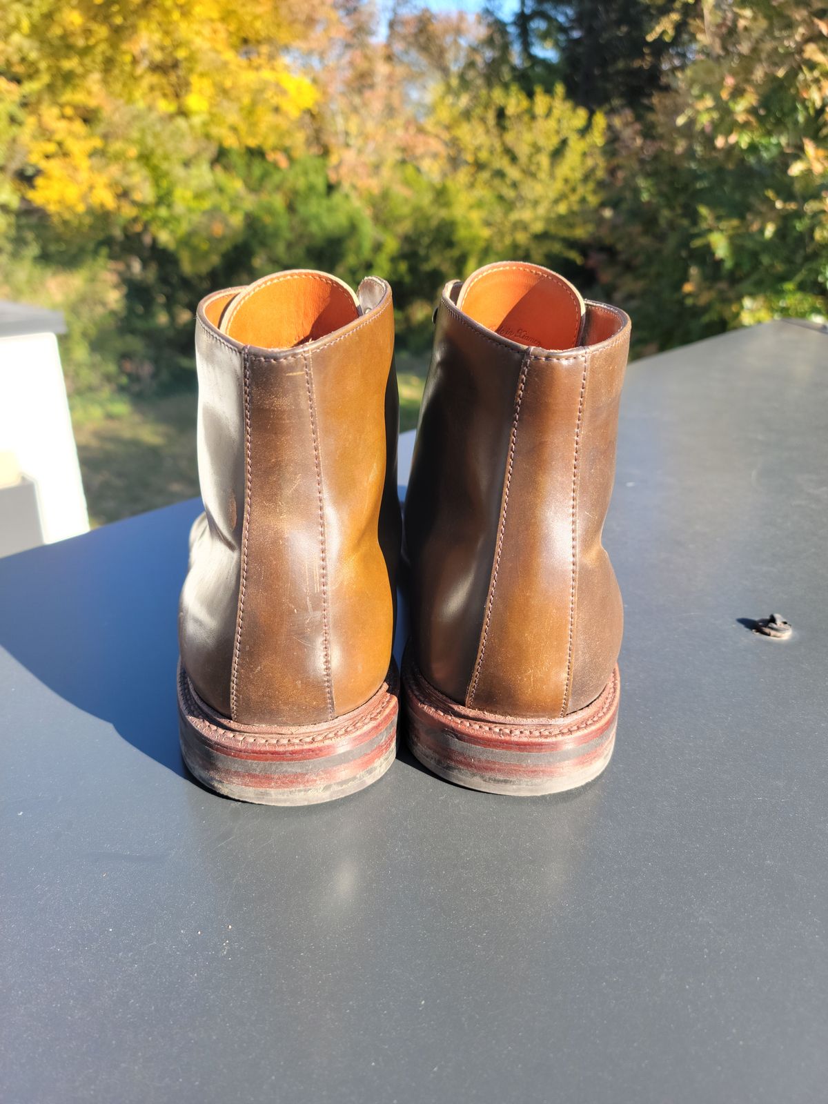 Photo by patinathunderdome on November 5, 2021 of the Grant Stone Edward Boot in Horween Maduro Shell Cordovan.