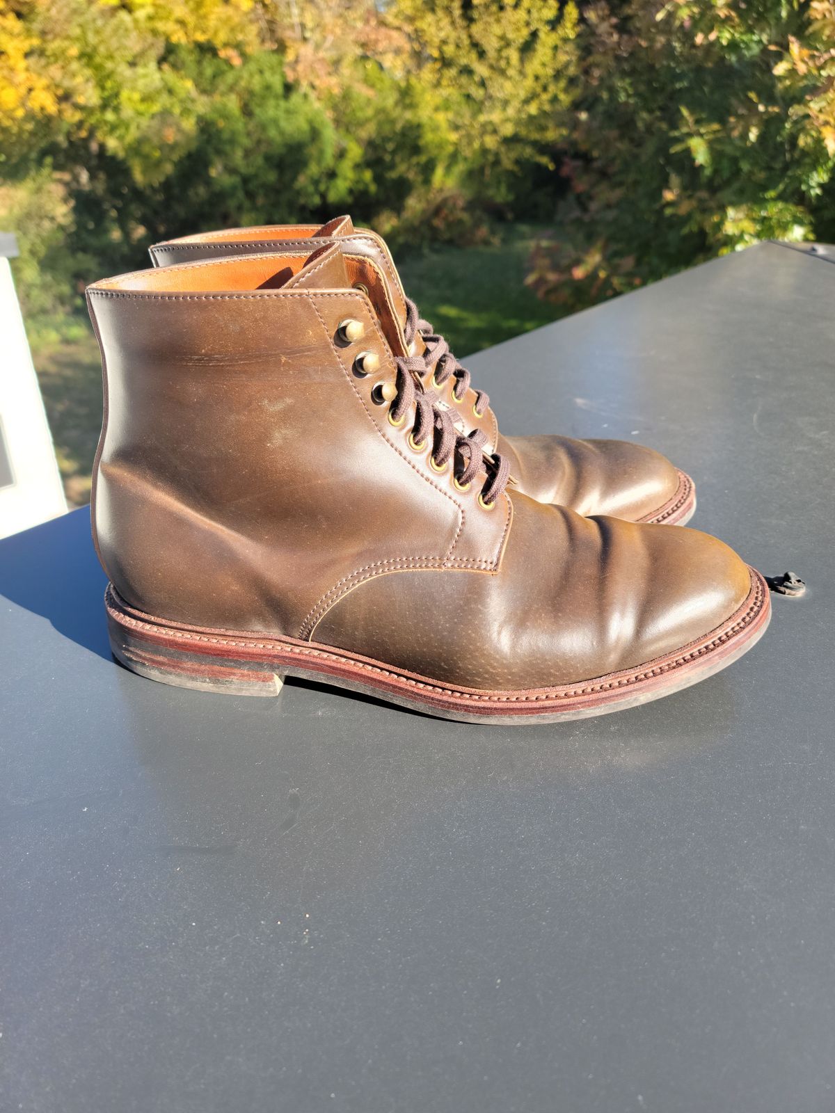 Photo by patinathunderdome on November 5, 2021 of the Grant Stone Edward Boot in Horween Maduro Shell Cordovan.