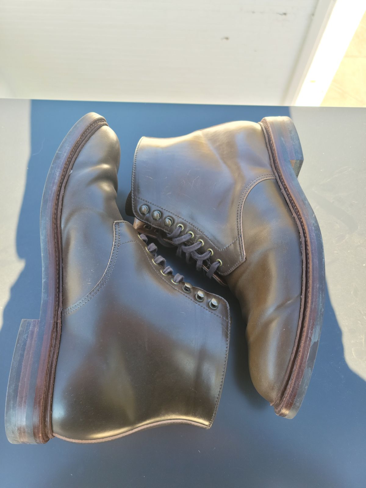 Photo by patinathunderdome on November 5, 2021 of the Grant Stone Edward Boot in Horween Maduro Shell Cordovan.
