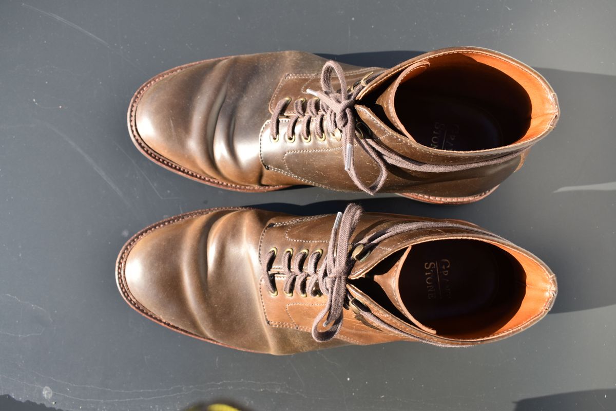 Photo by patinathunderdome on January 5, 2022 of the Grant Stone Edward Boot in Horween Maduro Shell Cordovan.