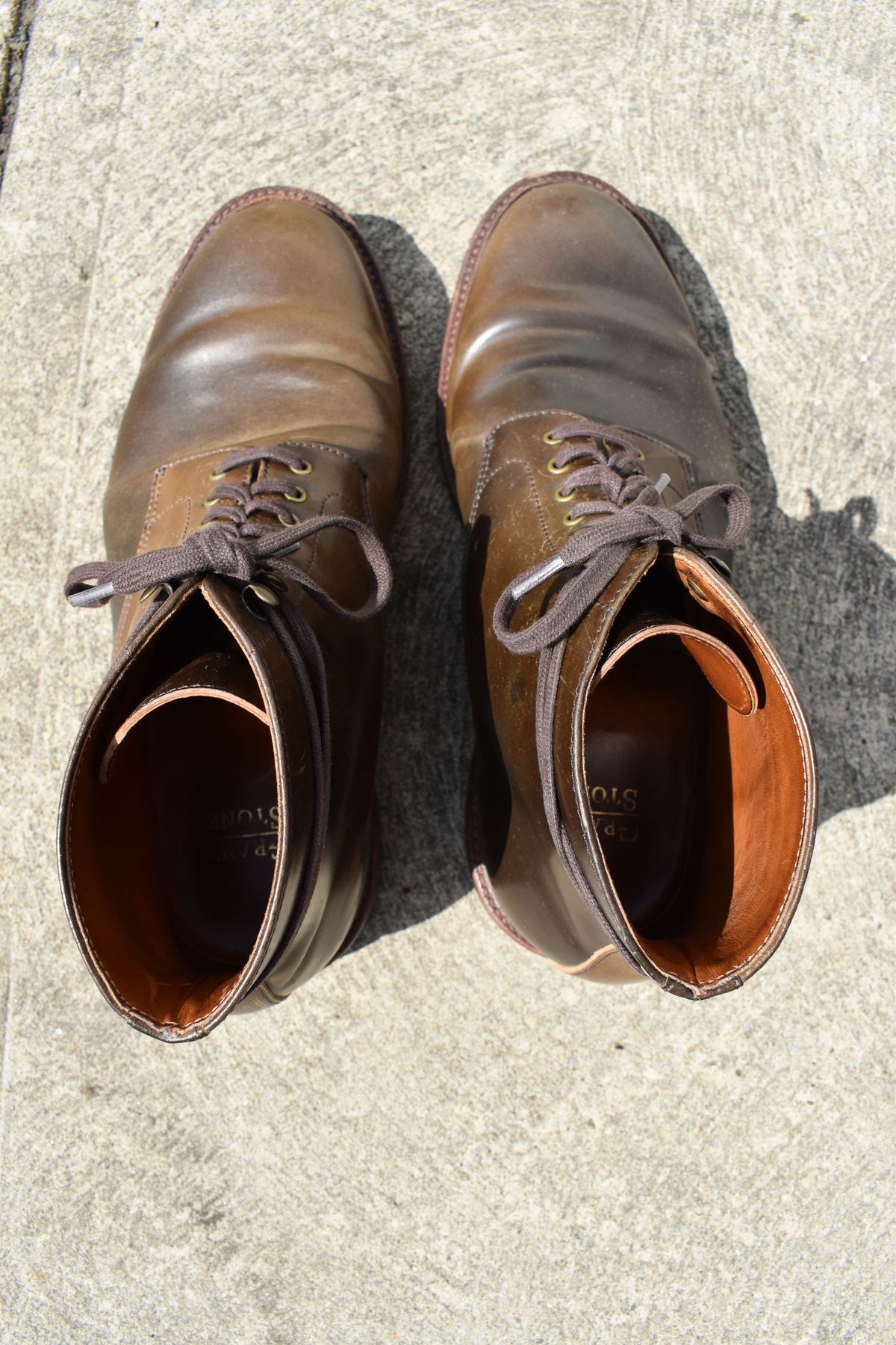 Photo by patinathunderdome on April 5, 2022 of the Grant Stone Edward Boot in Horween Maduro Shell Cordovan.