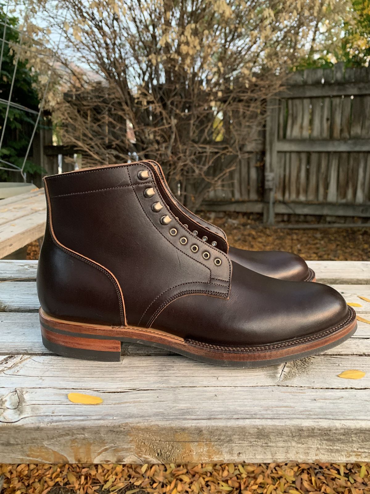 Photo by patinathunderdome on October 1, 2021 of the Viberg Service Boot in Horween Brown Wooly.