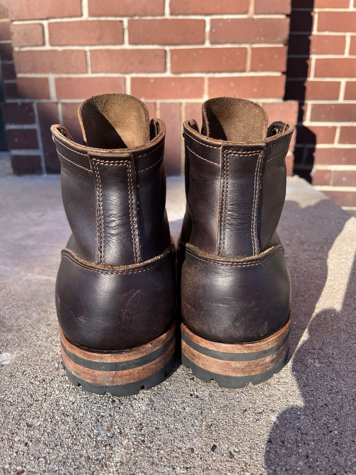 Photo by patinathunderdome on December 2, 2021 of the Truman Upland Boot in Seidel Black Walnut Double Shot.