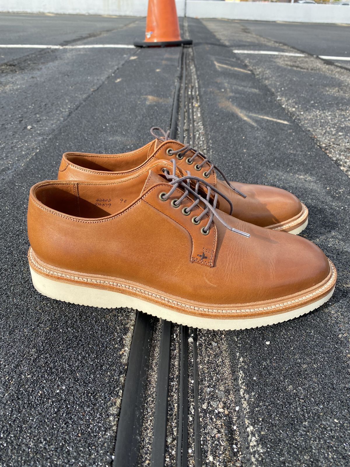Photo by patinathunderdome on November 1, 2021 of the Grant Stone Plain Toe Blucher in Badalassi Carlo Saddle Tan Minerva.