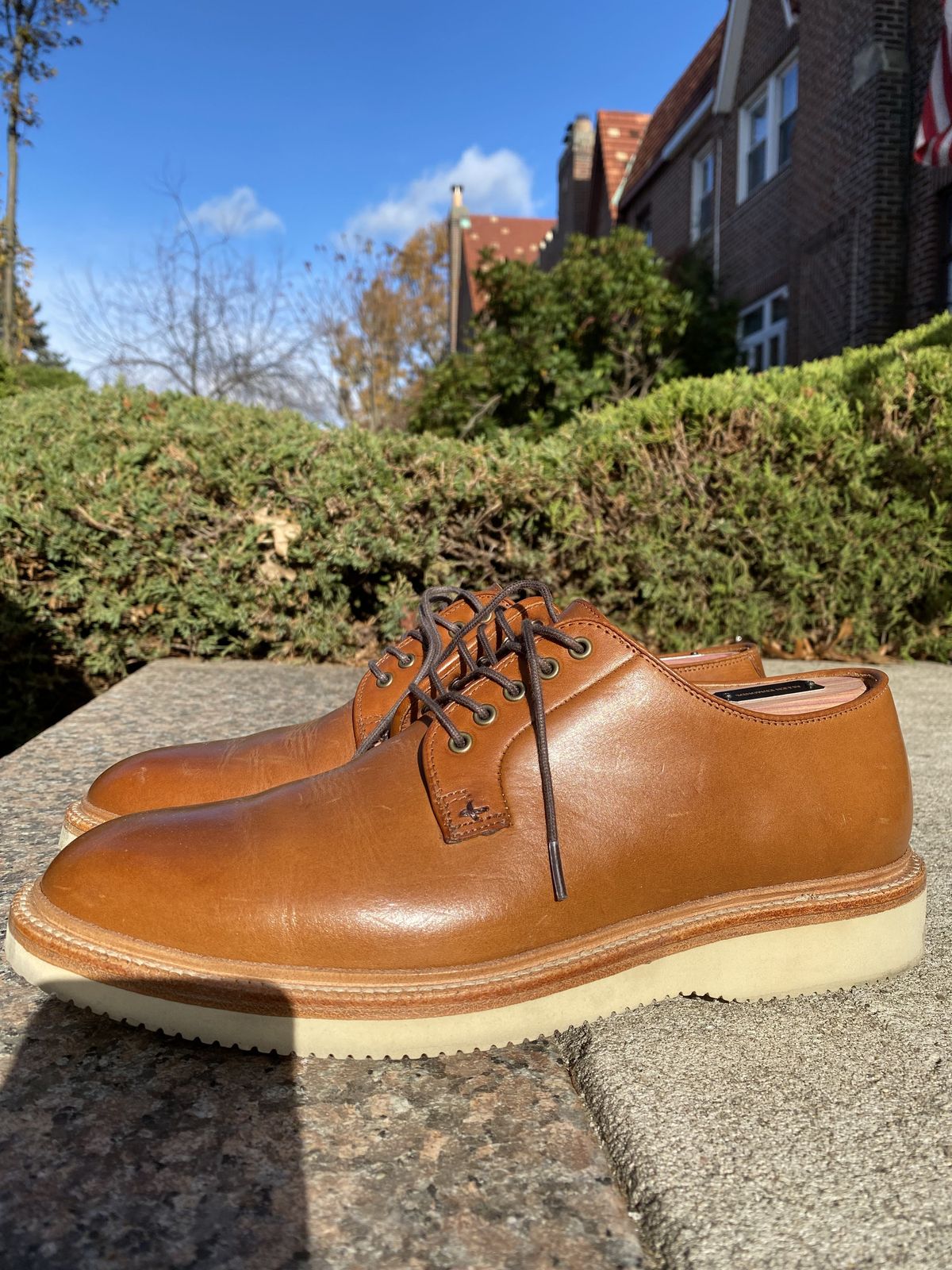 Photo by patinathunderdome on December 3, 2021 of the Grant Stone Plain Toe Blucher in Badalassi Carlo Saddle Tan Minerva.