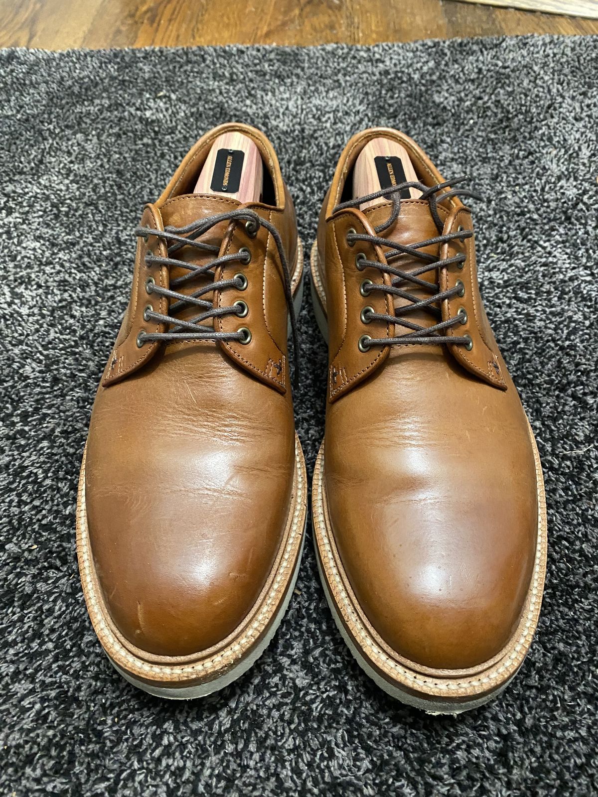 Photo by patinathunderdome on January 6, 2022 of the Grant Stone Plain Toe Blucher in Badalassi Carlo Saddle Tan Minerva.
