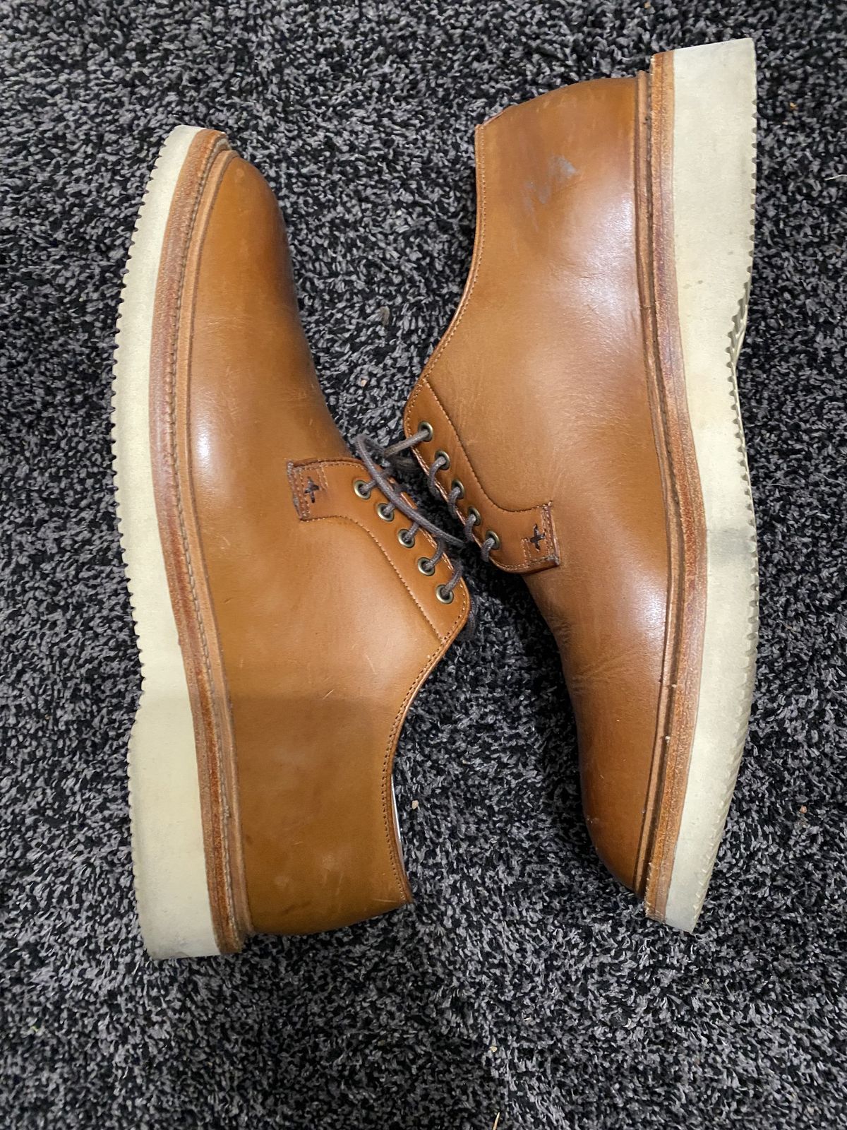 Photo by patinathunderdome on January 6, 2022 of the Grant Stone Plain Toe Blucher in Badalassi Carlo Saddle Tan Minerva.