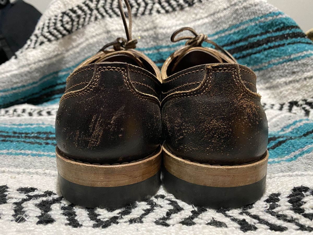 Photo by patinathunderdome on January 4, 2022 of the Truman Derby in Horween Java Waxed Flesh.