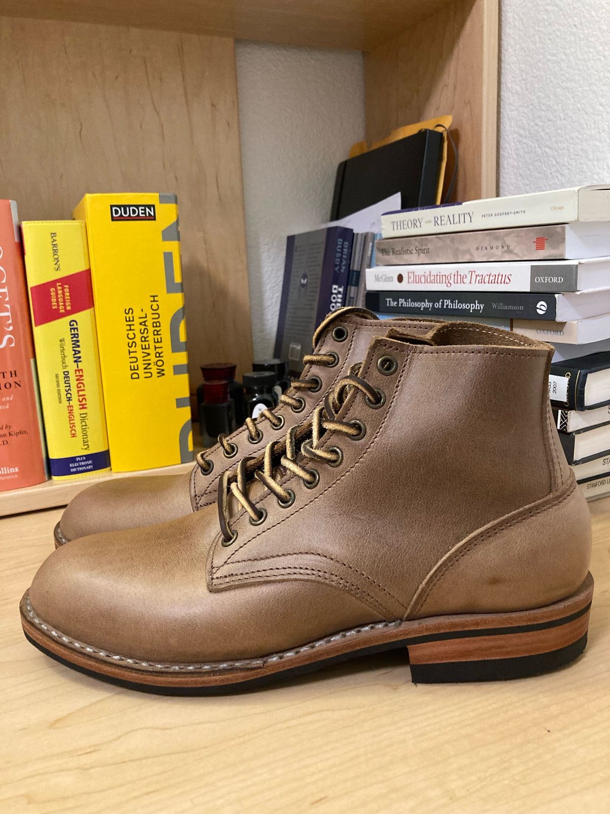 Photo by patinathunderdome on October 1, 2021 of the Oak Street Bootmakers Storm Boot in Horween Natural Chromexcel.