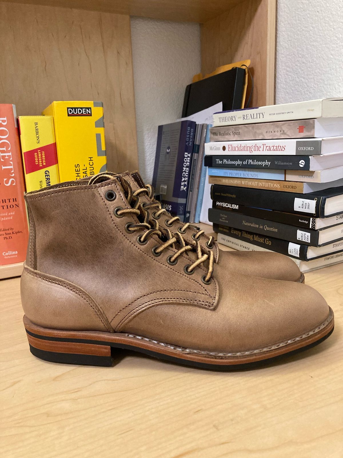 Photo by patinathunderdome on October 1, 2021 of the Oak Street Bootmakers Storm Boot in Horween Natural Chromexcel.