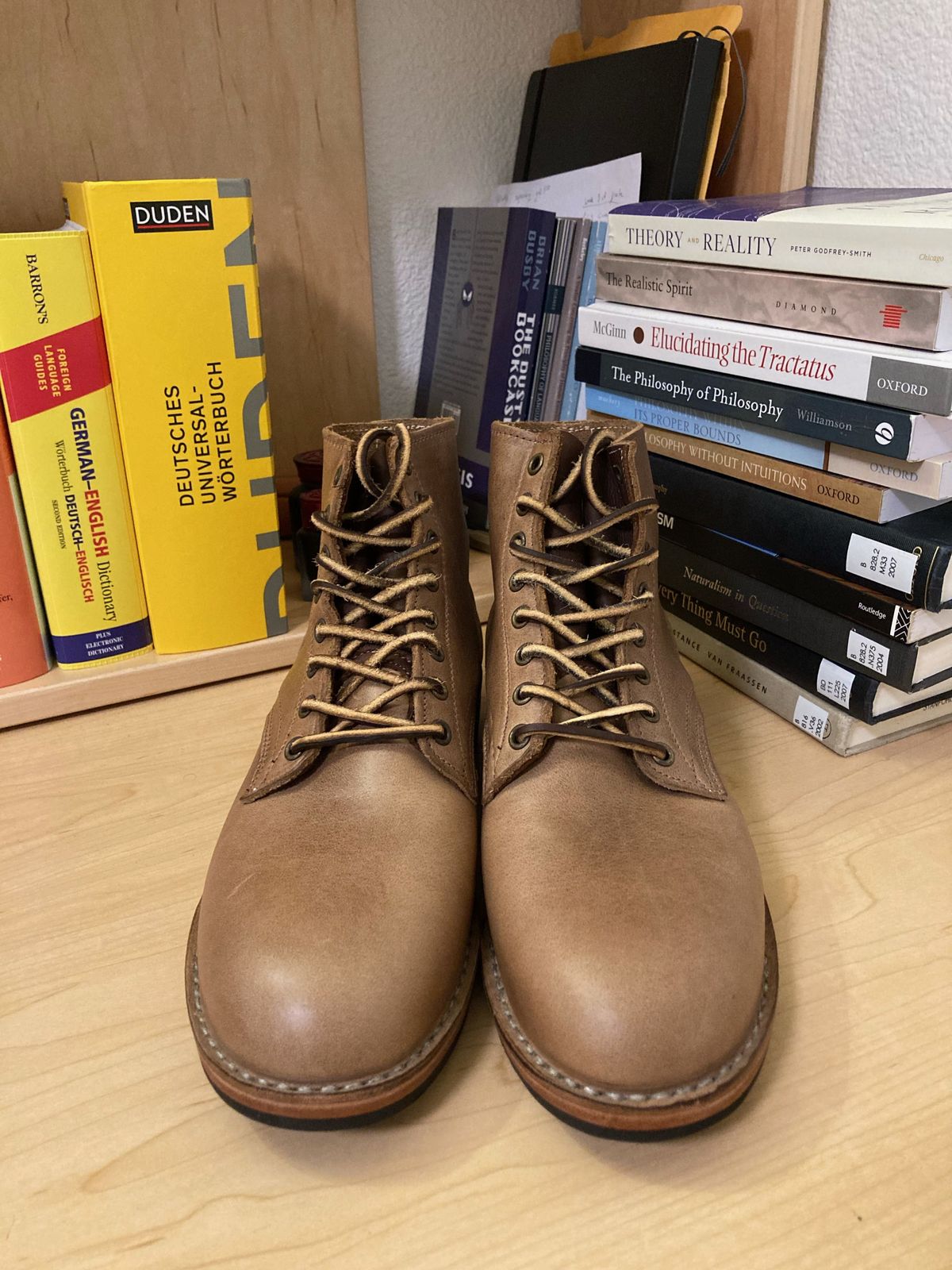 Photo by patinathunderdome on October 1, 2021 of the Oak Street Bootmakers Storm Boot in Horween Natural Chromexcel.