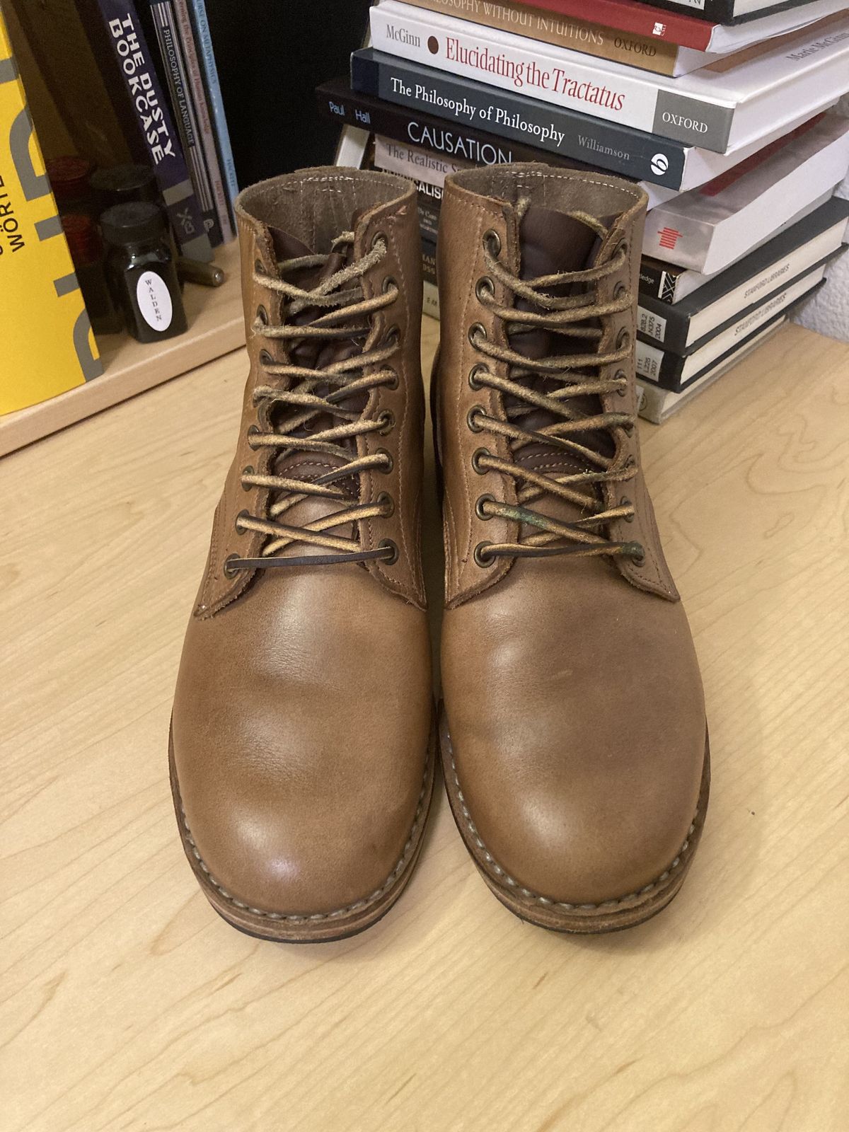 Photo by patinathunderdome on November 6, 2021 of the Oak Street Bootmakers Storm Boot in Horween Natural Chromexcel.