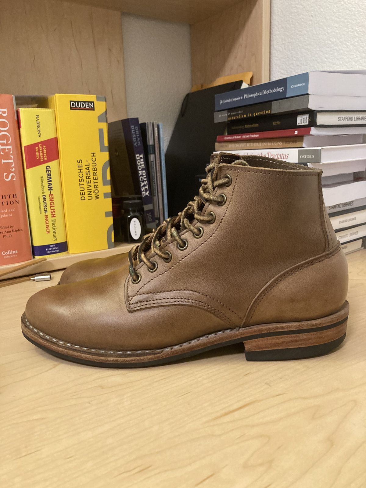 Photo by patinathunderdome on November 6, 2021 of the Oak Street Bootmakers Storm Boot in Horween Natural Chromexcel.