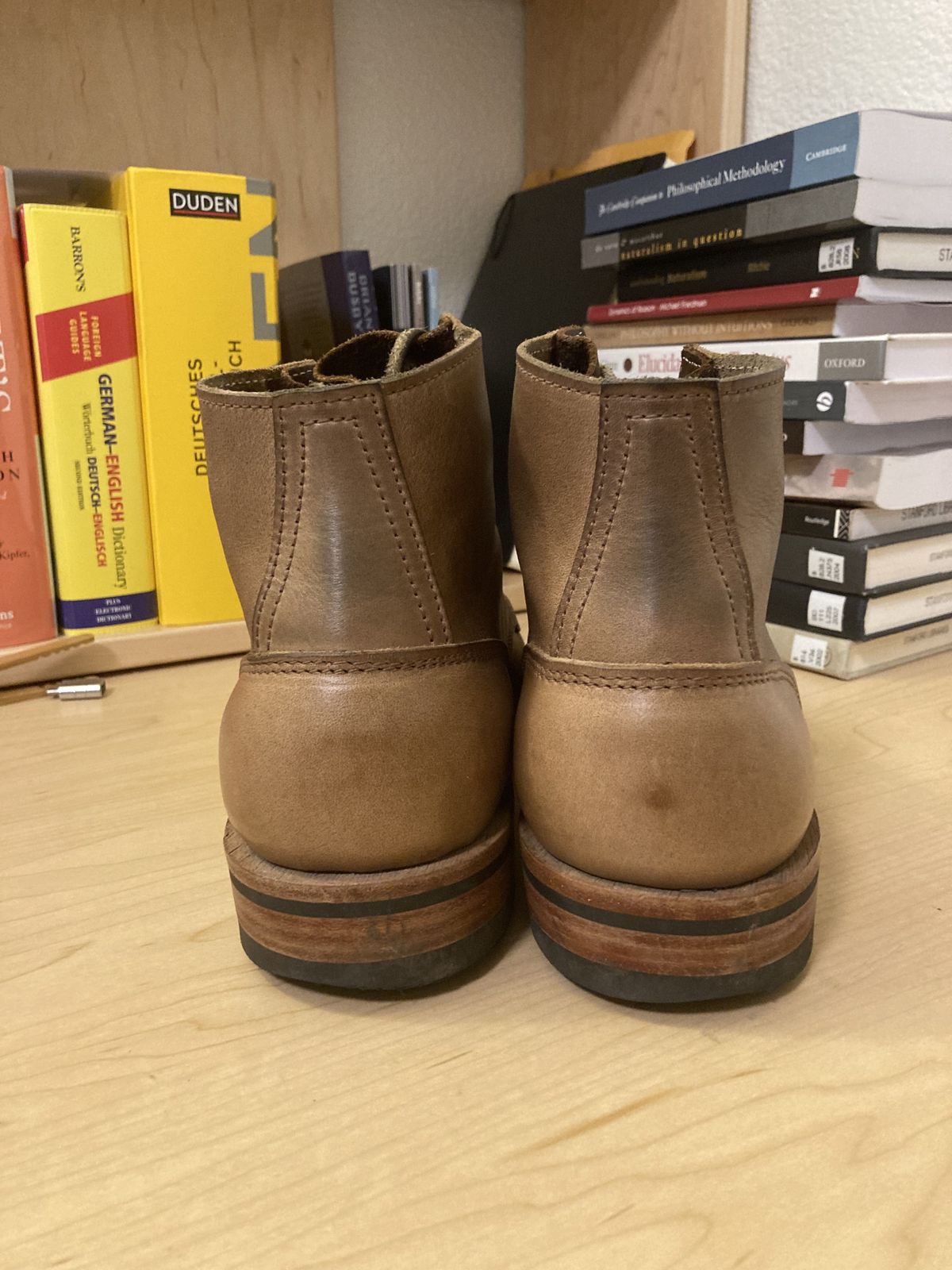 Photo by patinathunderdome on November 6, 2021 of the Oak Street Bootmakers Storm Boot in Horween Natural Chromexcel.