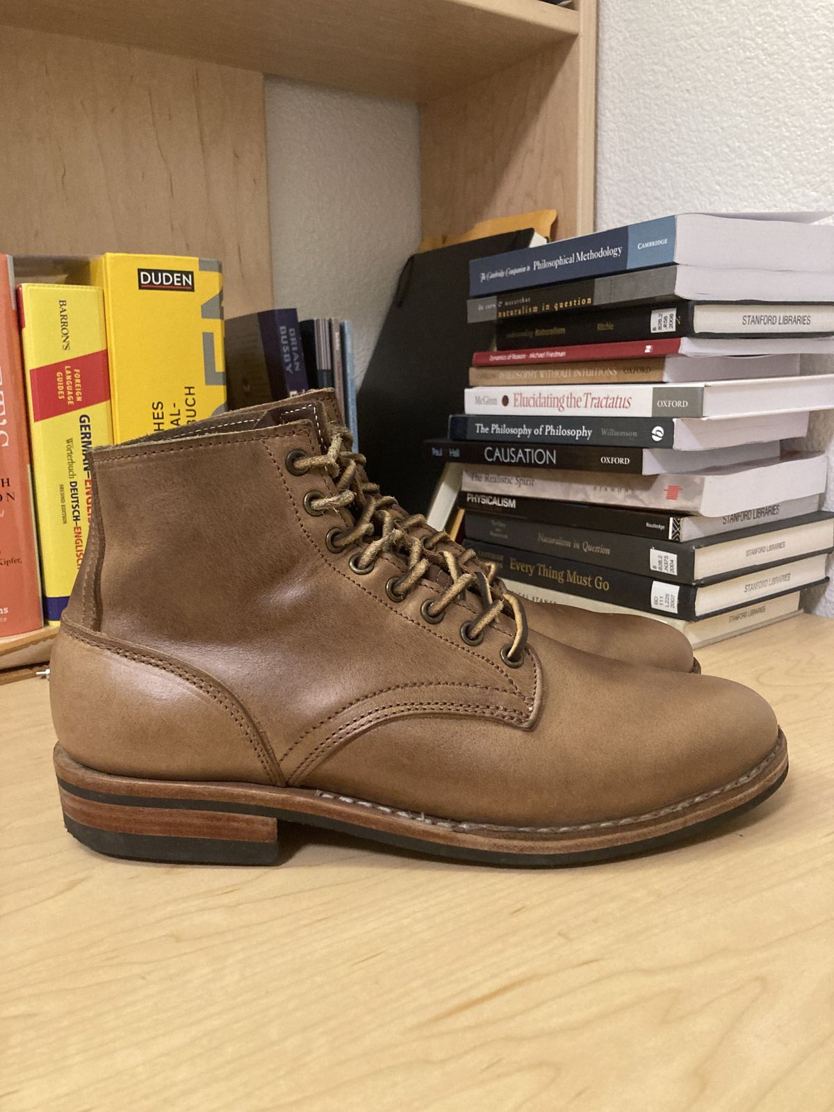 Photo by patinathunderdome on November 6, 2021 of the Oak Street Bootmakers Storm Boot in Horween Natural Chromexcel.