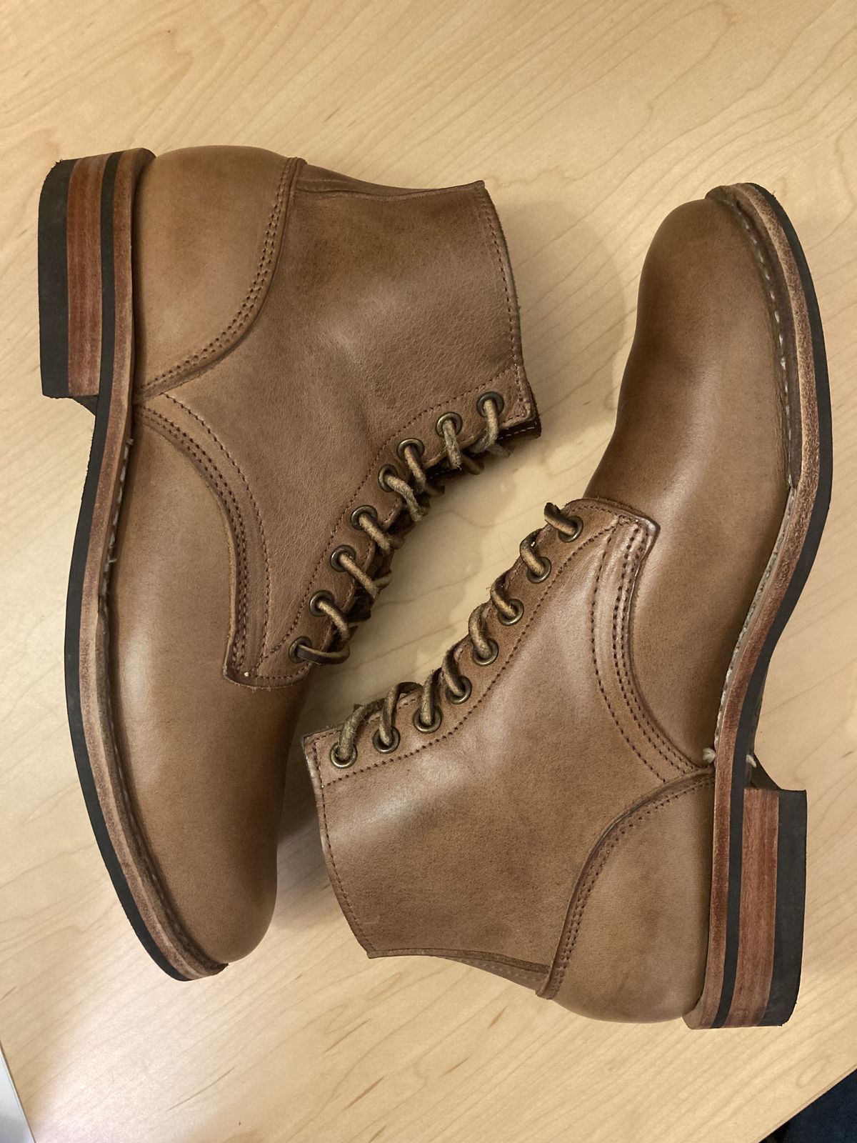 Photo by patinathunderdome on November 6, 2021 of the Oak Street Bootmakers Storm Boot in Horween Natural Chromexcel.