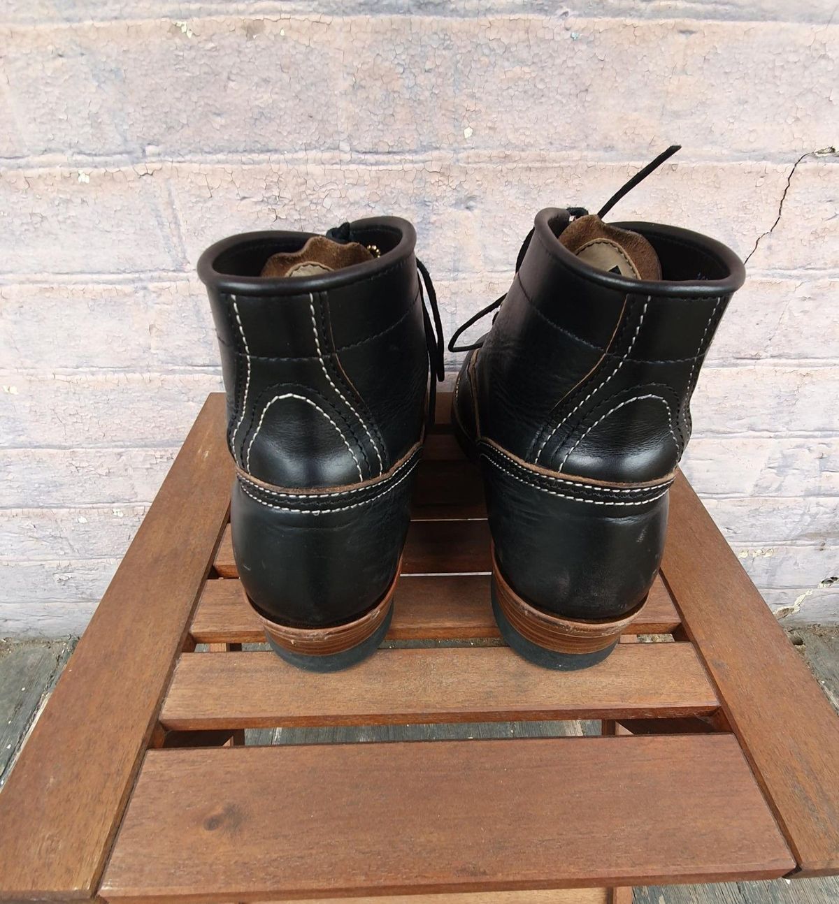 Photo by patinathunderdome on December 6, 2021 of the John Lofgren Donkey Puncher Boots in Horween Black Chromexcel.