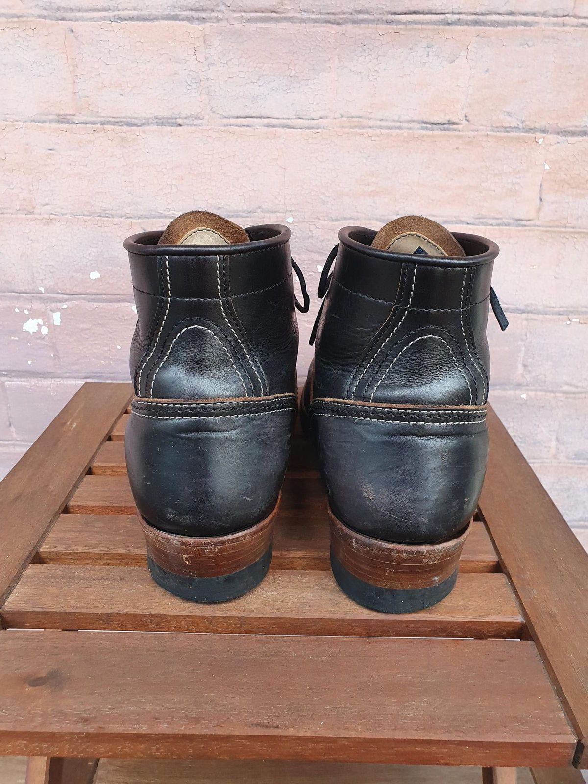 Photo by patinathunderdome on March 6, 2022 of the John Lofgren Donkey Puncher Boots in Horween Black Chromexcel.