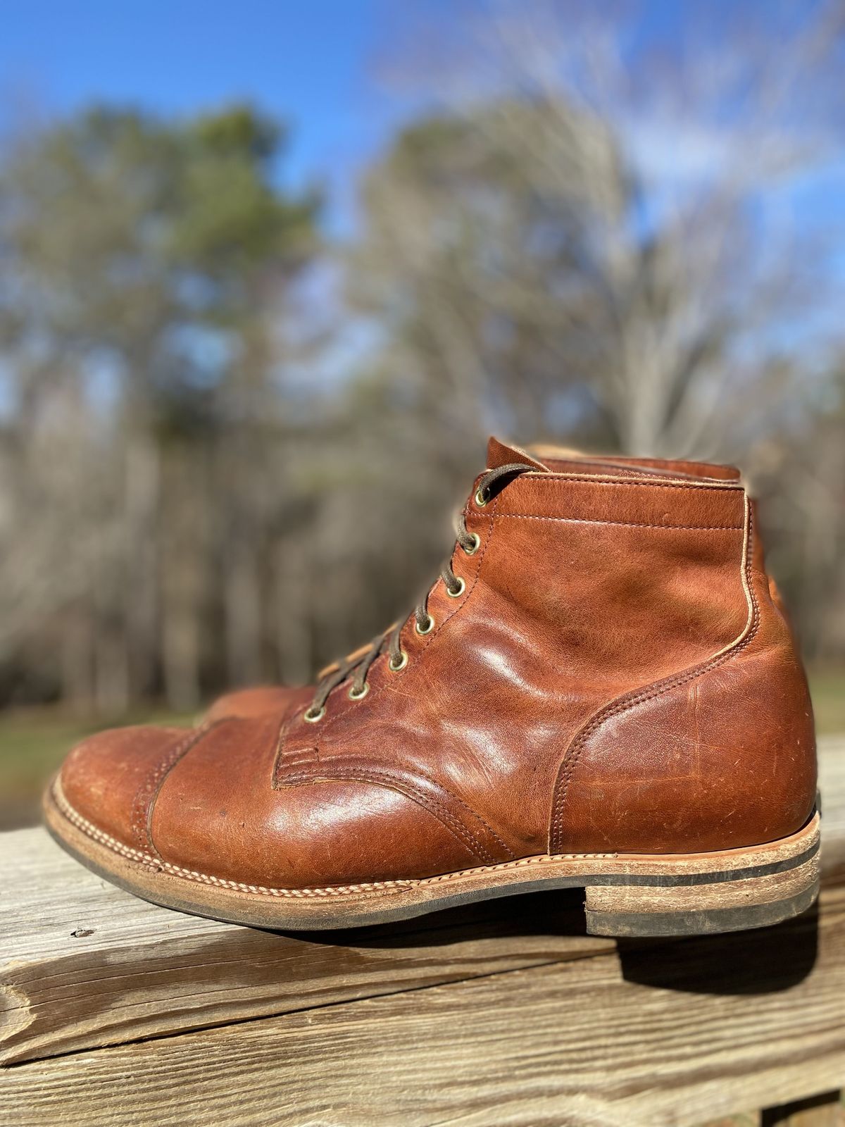 Photo by patinathunderdome on March 1, 2022 of the Viberg Service Boot in Horween Spice Dublin.