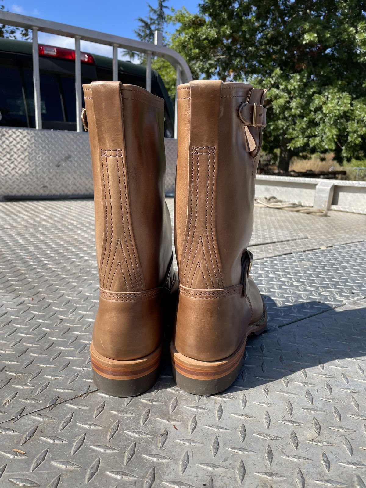 Photo by patinathunderdome on October 1, 2021 of the Wesco Mister Lou in Horween Natural Chromexcel.