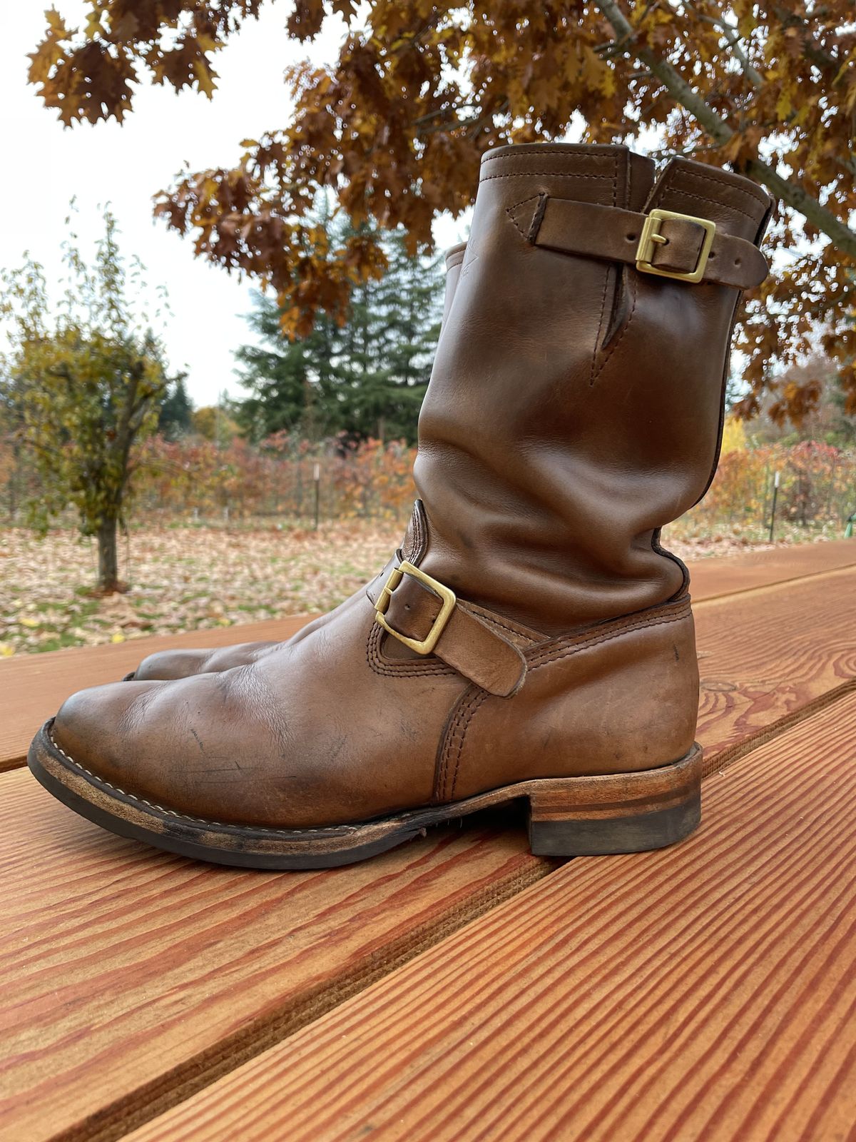 Photo by patinathunderdome on November 3, 2021 of the Wesco Mister Lou in Horween Natural Chromexcel.