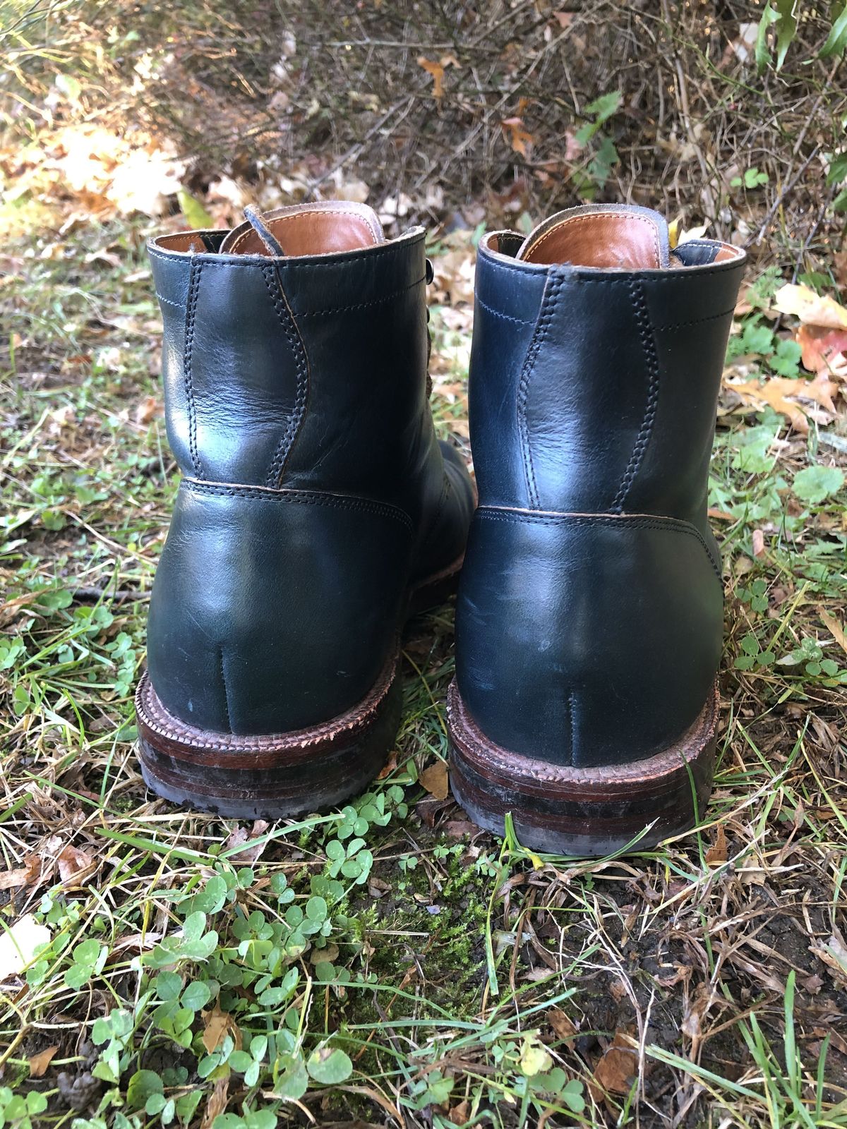 Photo by patinathunderdome on November 3, 2021 of the Grant Stone Diesel Boot in Horween Navy Chromexcel.