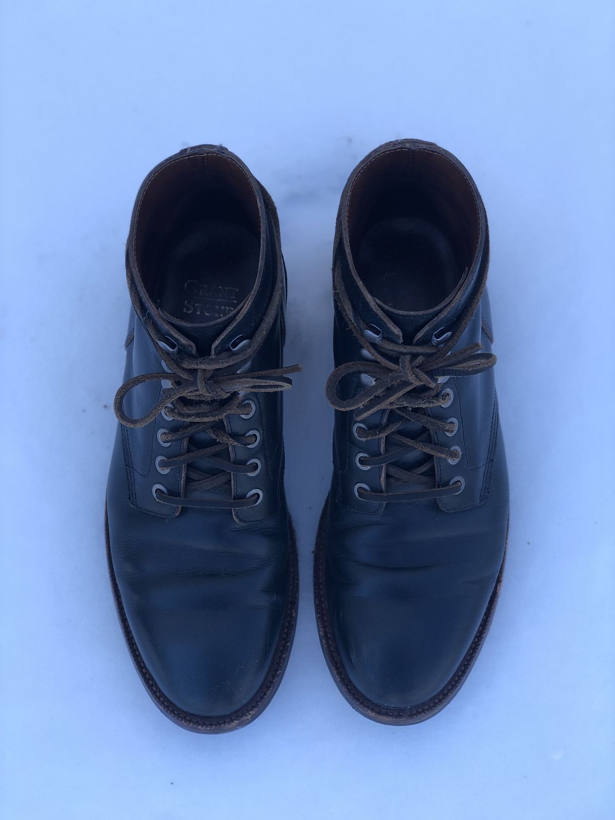 Photo by patinathunderdome on March 4, 2022 of the Grant Stone Diesel Boot in Horween Navy Chromexcel.