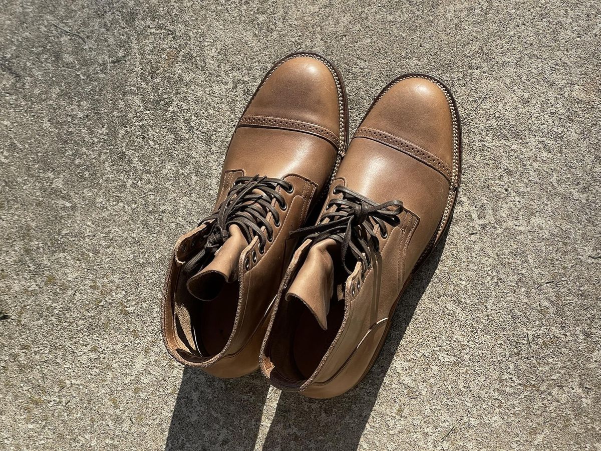 Photo by patinathunderdome on October 6, 2021 of the Viberg Service Boot in Horween Natural Chromexcel.
