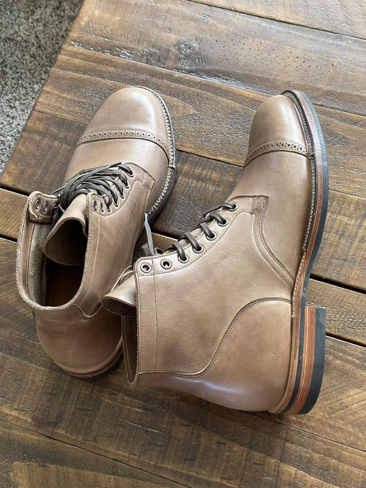 Photo by patinathunderdome on October 6, 2021 of the Viberg Service Boot in Horween Natural Chromexcel.