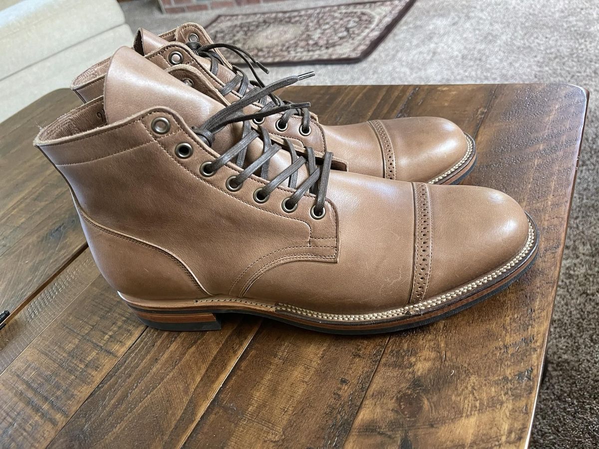 Photo by patinathunderdome on October 6, 2021 of the Viberg Service Boot in Horween Natural Chromexcel.