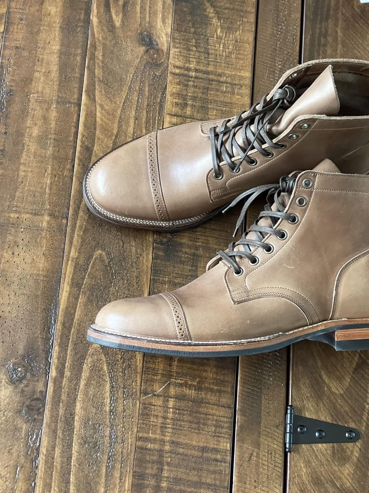 Photo by patinathunderdome on October 6, 2021 of the Viberg Service Boot in Horween Natural Chromexcel.