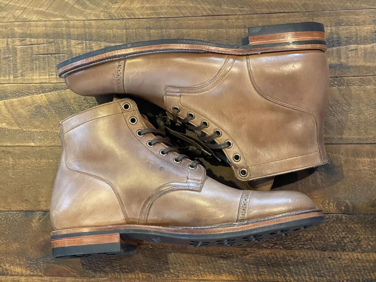Photo by patinathunderdome on October 6, 2021 of the Viberg Service Boot in Horween Natural Chromexcel.
