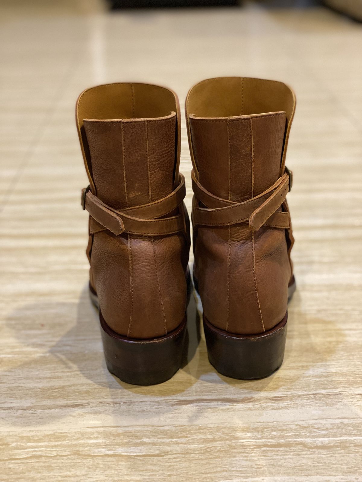 Photo by patinathunderdome on November 5, 2021 of the Benzein Jodhpur Boots in Shinki Red Brown Oiled Horsebutt.