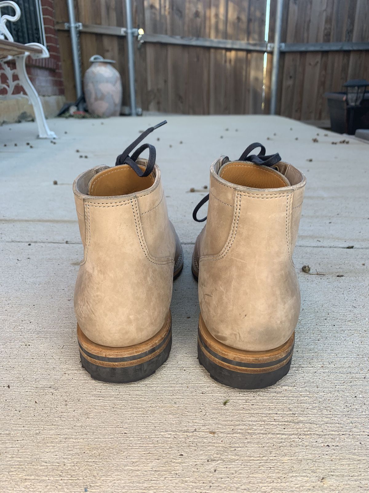 Photo by patinathunderdome on November 6, 2021 of the Viberg Service Boot in Maryam Light Grey Horsebutt.