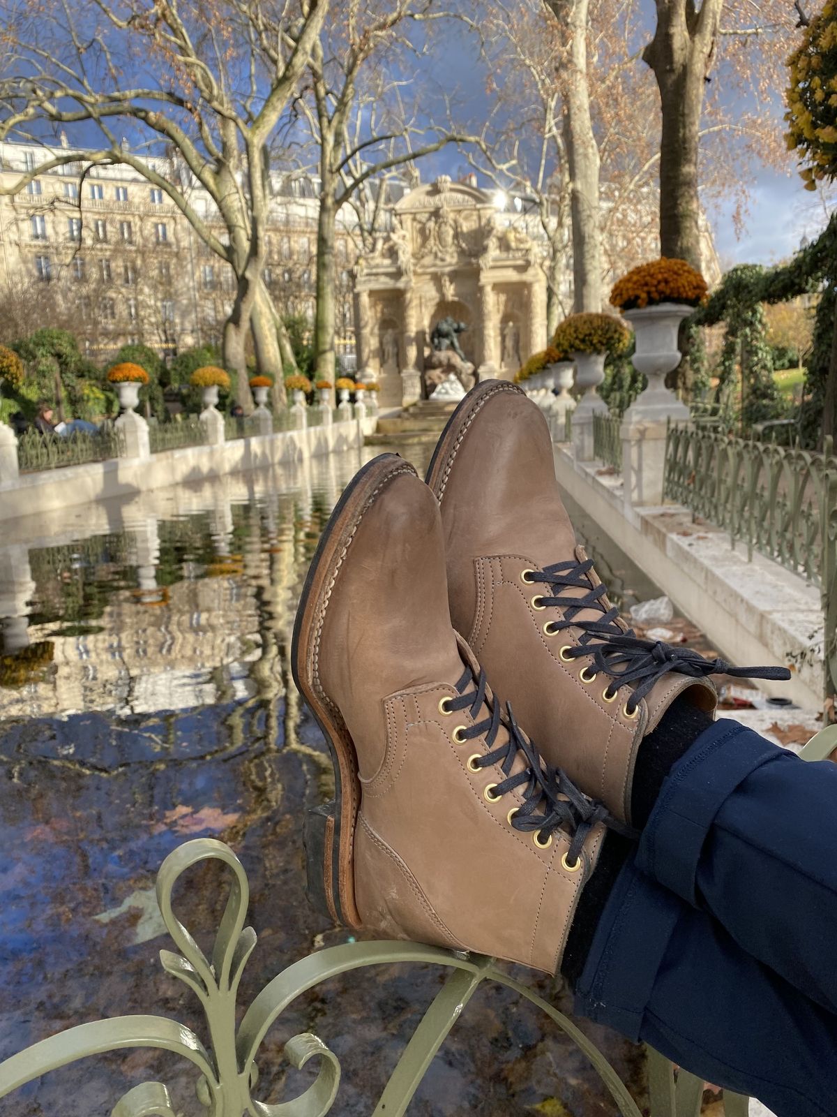 Photo by patinathunderdome on January 6, 2022 of the Viberg Service Boot in Maryam Light Grey Horsebutt.
