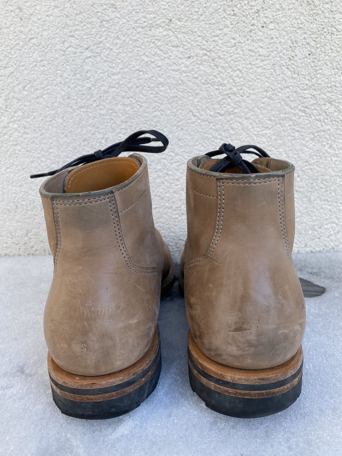 Photo by patinathunderdome on February 6, 2022 of the Viberg Service Boot in Maryam Light Grey Horsebutt.