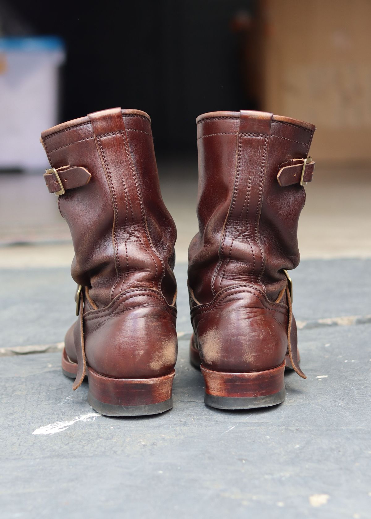 Photo by patinathunderdome on December 4, 2021 of the Benzein The Keeper 'Type 2' Engineer Boot in Horween Brown Chromexcel Horsehide.