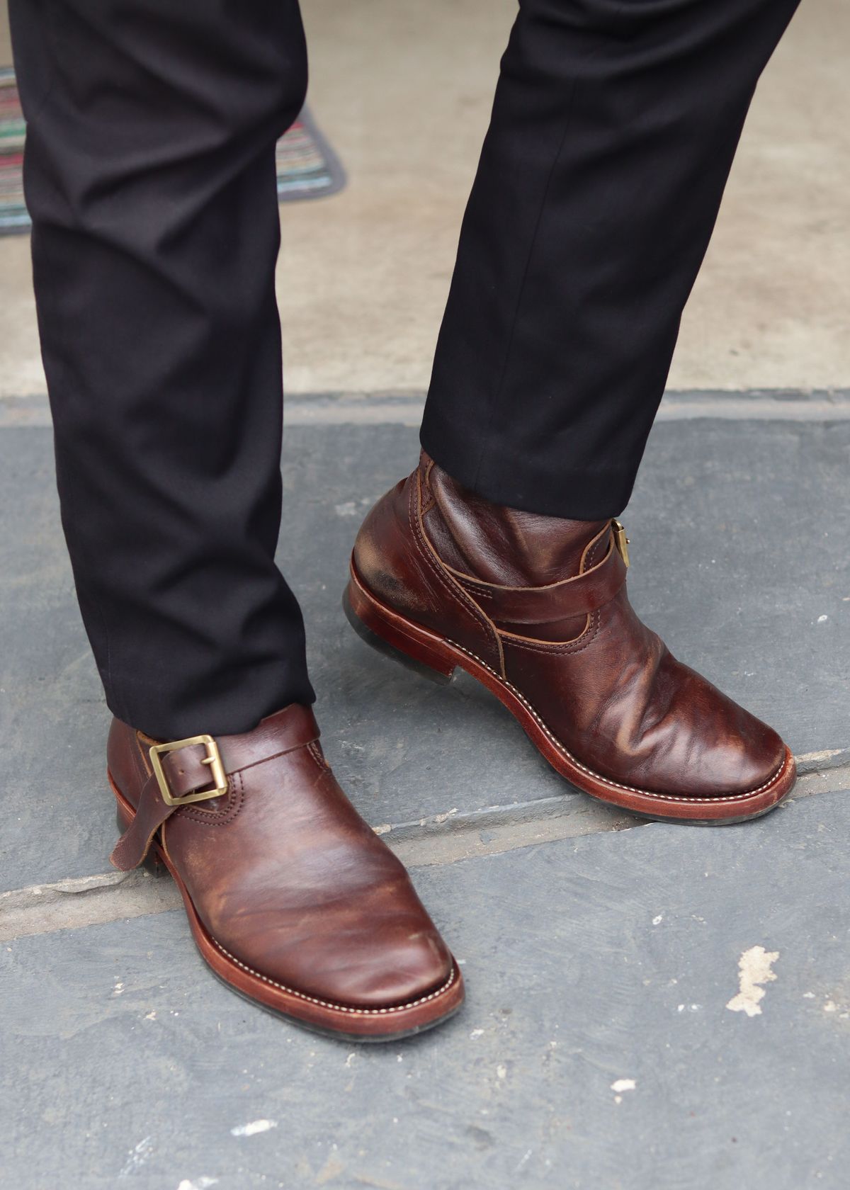 Photo by patinathunderdome on December 4, 2021 of the Benzein The Keeper 'Type 2' Engineer Boot in Horween Brown Chromexcel Horsehide.