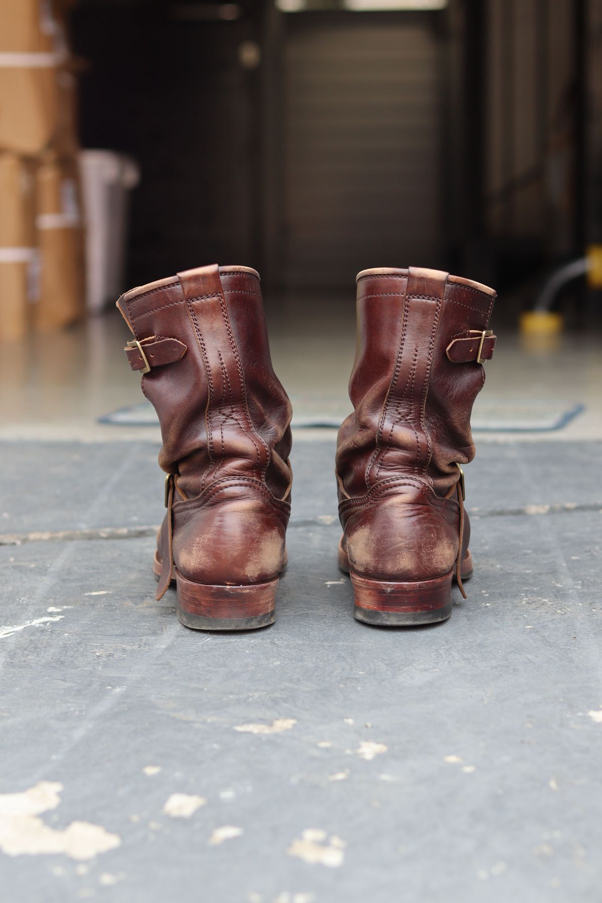 Photo by patinathunderdome on January 3, 2022 of the Benzein The Keeper 'Type 2' Engineer Boot in Horween Brown Chromexcel Horsehide.