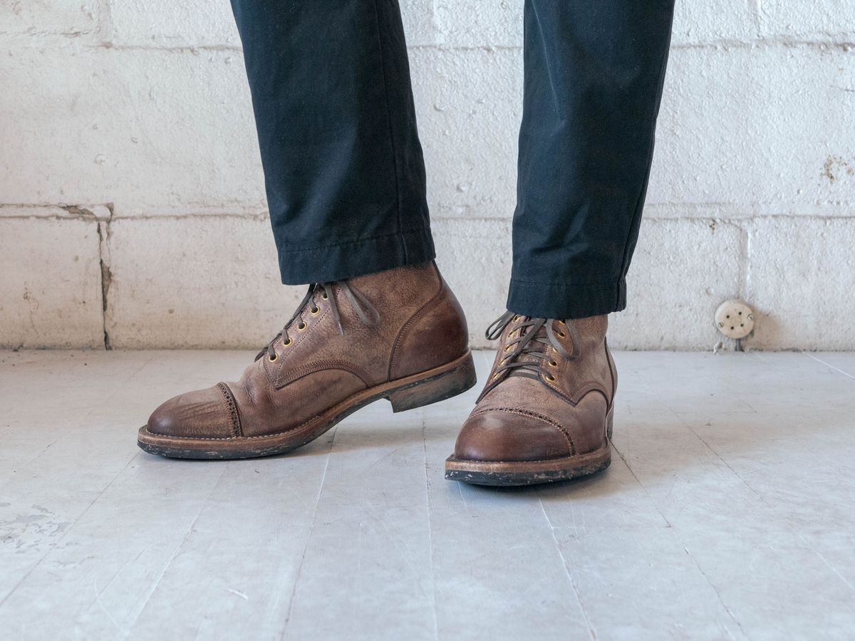 Photo by patinathunderdome on November 5, 2021 of the Iron Boots Devil Dog in Coffee Brown Italy Waxed Bullhide.