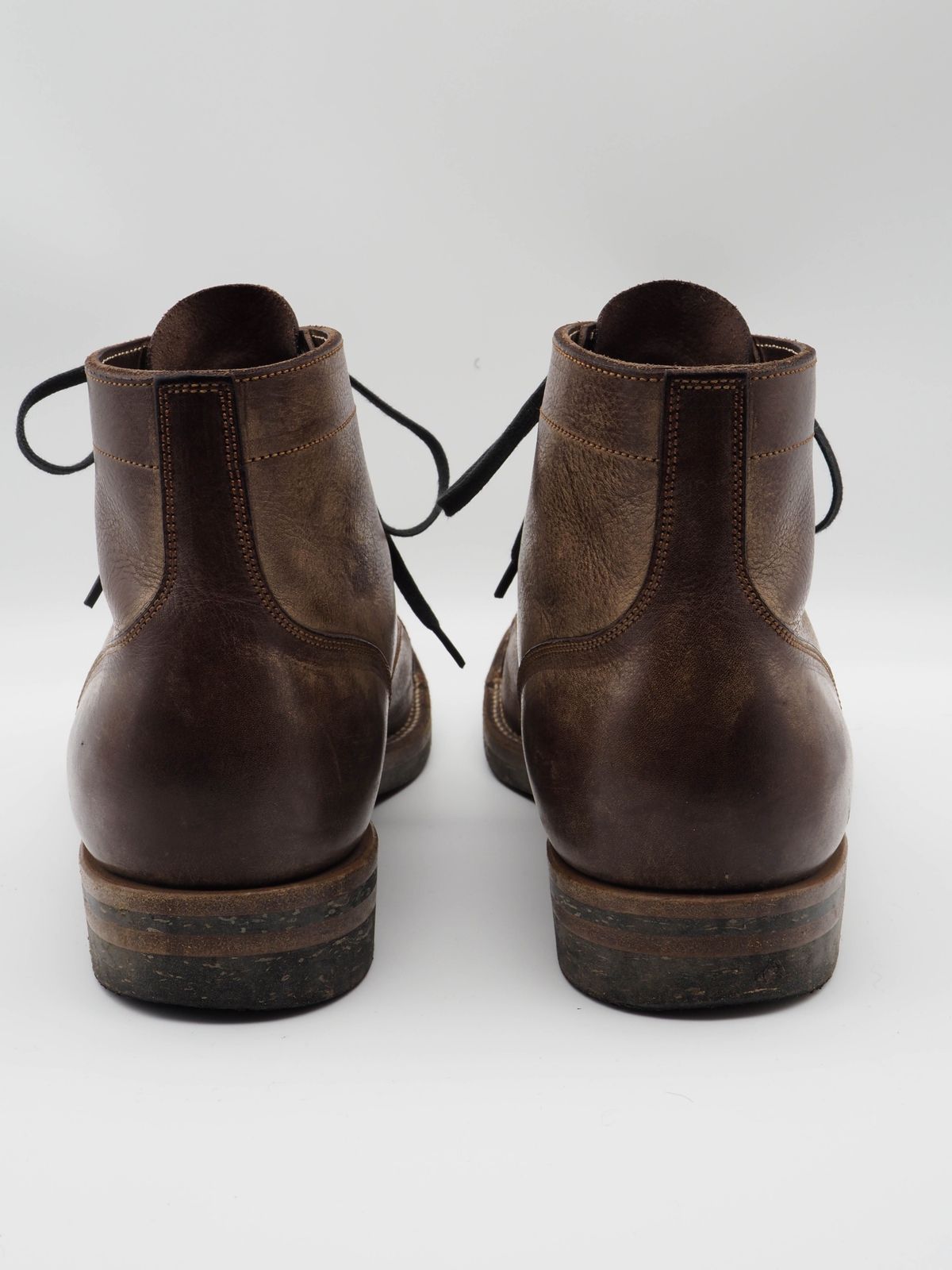 Photo by patinathunderdome on November 5, 2021 of the Iron Boots Devil Dog in Coffee Brown Italy Waxed Bullhide.