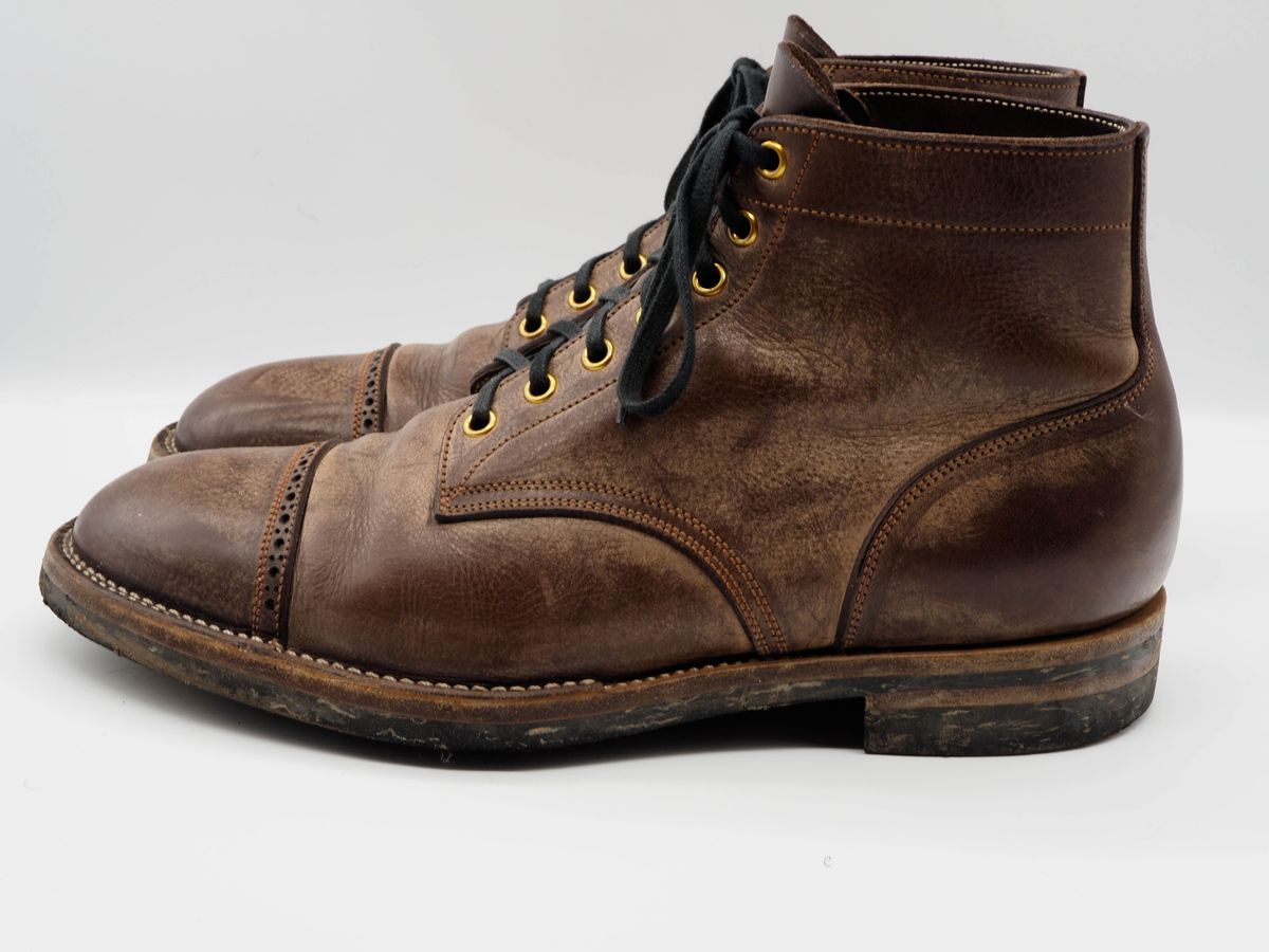 Photo by patinathunderdome on January 6, 2022 of the Iron Boots Devil Dog in Coffee Brown Italy Waxed Bullhide.