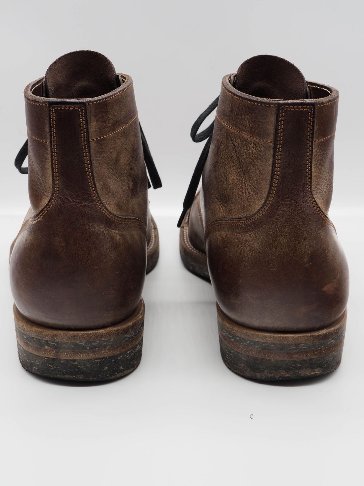 Photo by patinathunderdome on January 6, 2022 of the Iron Boots Devil Dog in Coffee Brown Italy Waxed Bullhide.