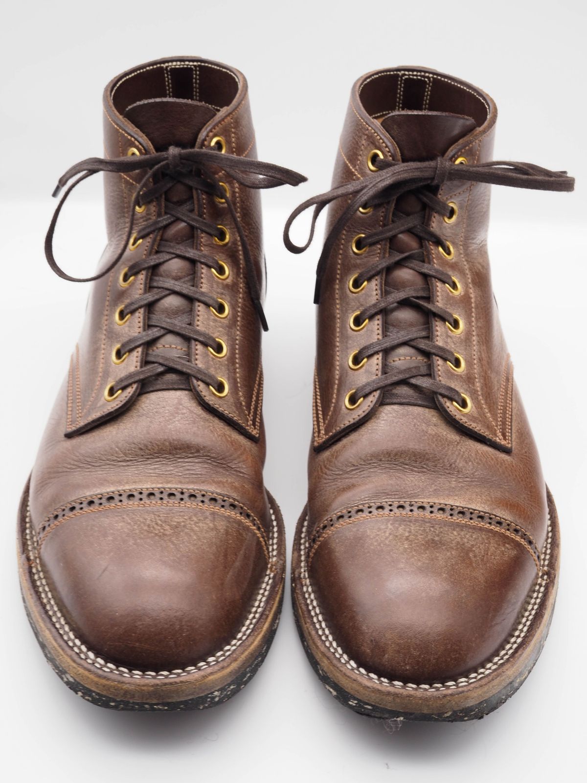 Photo by patinathunderdome on April 7, 2022 of the Iron Boots Devil Dog in Coffee Brown Italy Waxed Bullhide.