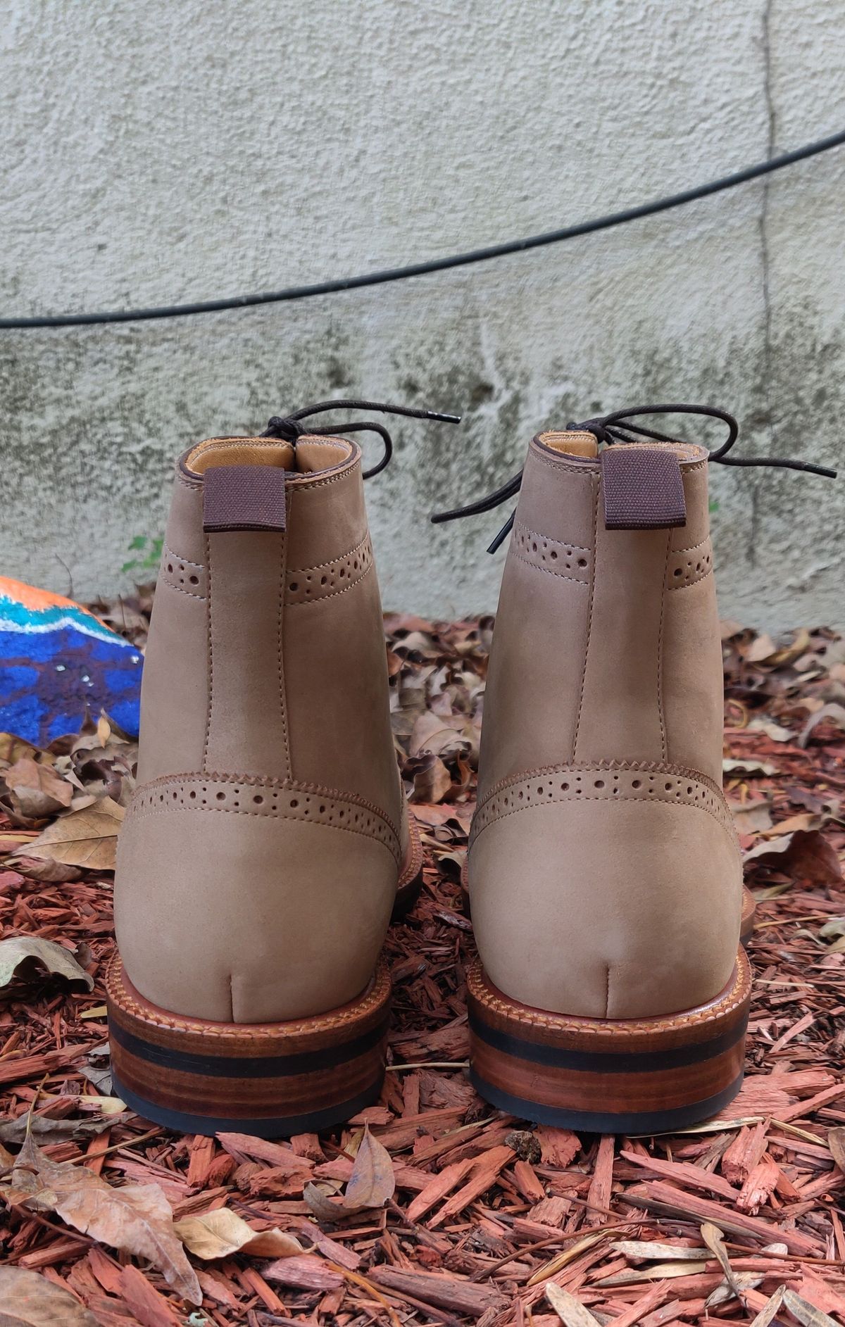 Photo by patinathunderdome on October 2, 2021 of the Beckett Simonon Nolan Brogue Boots in Walnut Nubuck.