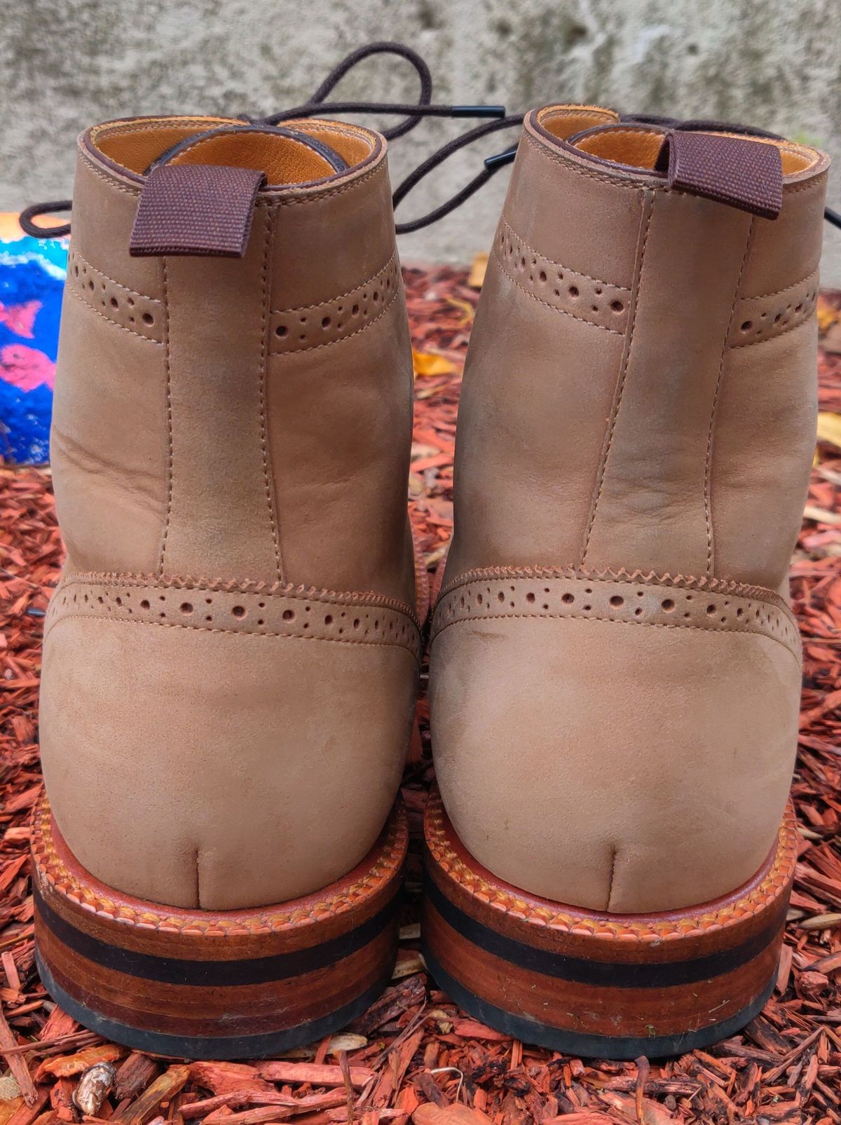 Photo by patinathunderdome on November 2, 2021 of the Beckett Simonon Nolan Brogue Boots in Walnut Nubuck.