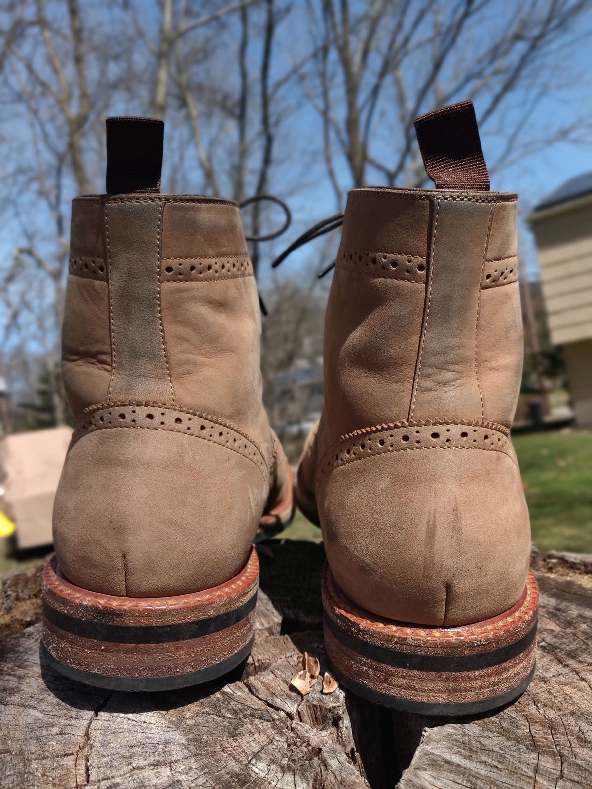 Photo by patinathunderdome on April 3, 2022 of the Beckett Simonon Nolan Brogue Boots in Walnut Nubuck.