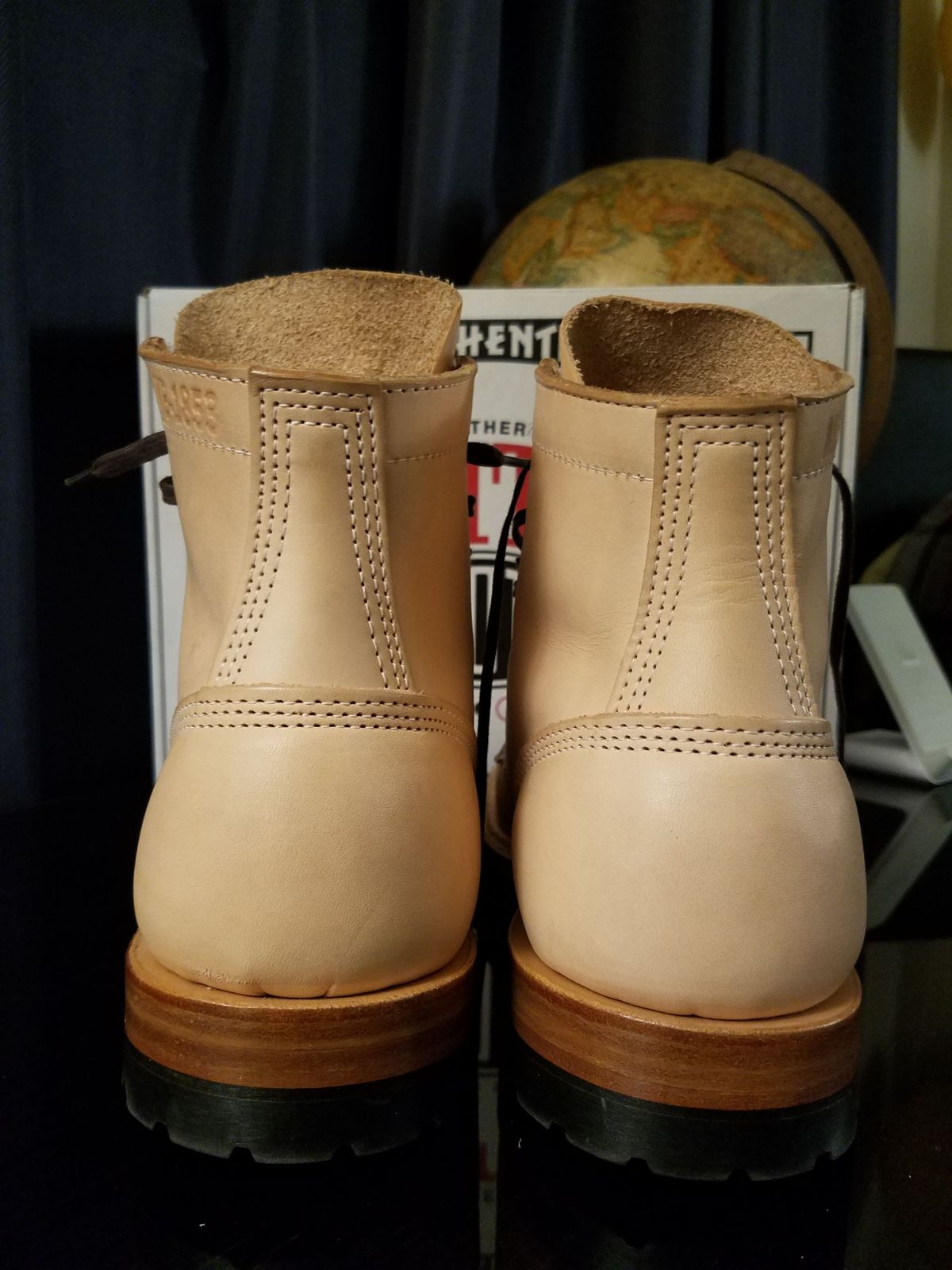 Photo by patinathunderdome on October 3, 2021 of the White's MP-Sherman Toe Cap in Wickett & Craig Natural Veg Tan.