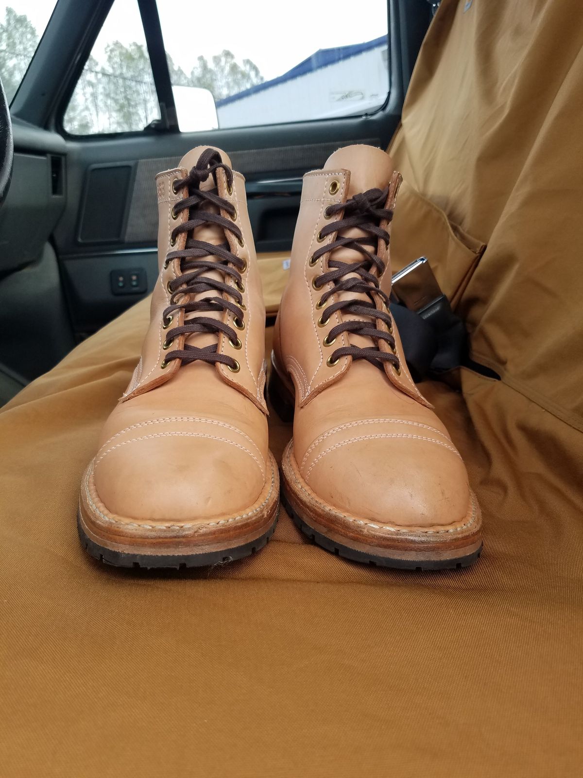 Photo by patinathunderdome on November 5, 2021 of the White's MP-Sherman Toe Cap in Wickett & Craig Natural Veg Tan.