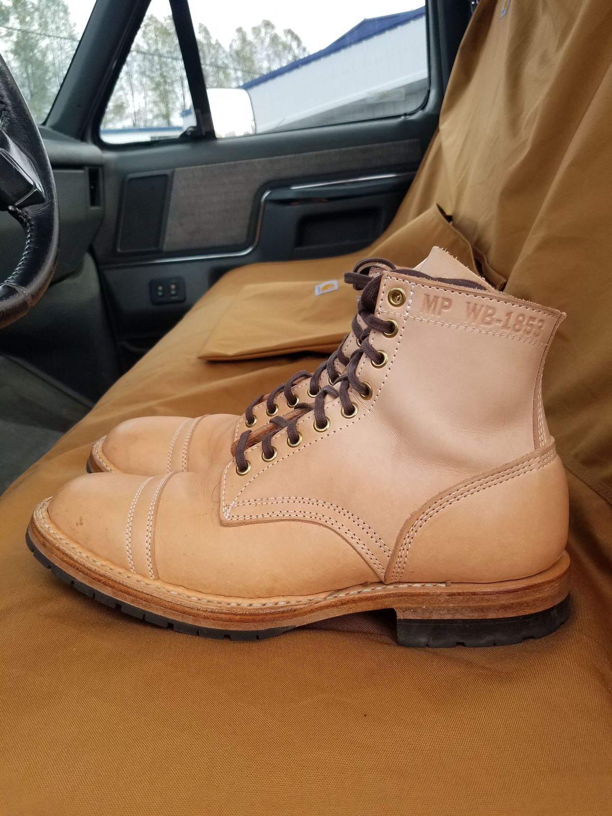 Photo by patinathunderdome on November 5, 2021 of the White's MP-Sherman Toe Cap in Wickett & Craig Natural Veg Tan.